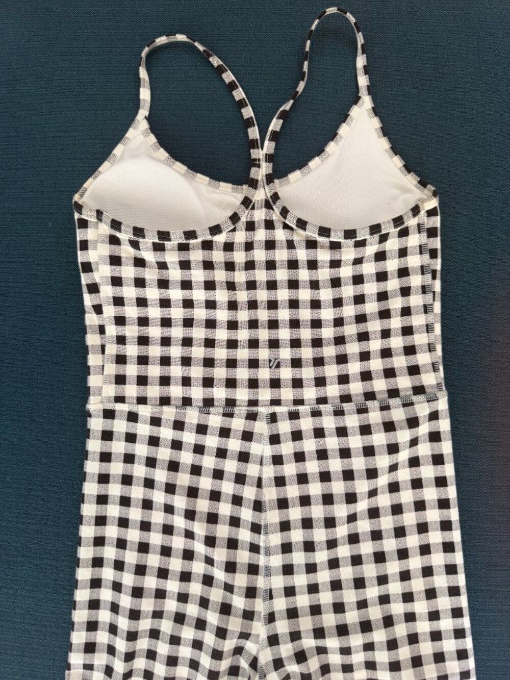 Old Navy Active Powerchill Racerback Checkered Romper in Black/White Plaid Check - Picture 7 of 10